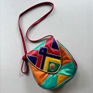 Vintage Hala Multicolor and Gold Metallic Leather Shoulder or Crossbody Bag